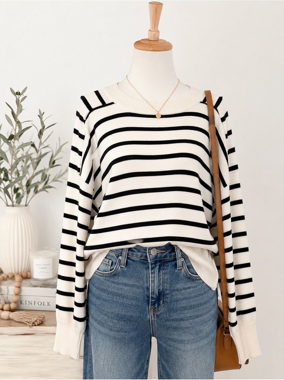 NWT Truth by Republic Black & White Striped Knit Sweater XL